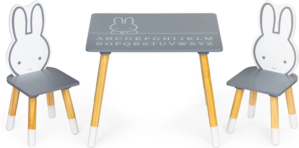 ECOTOYS detský set: stolík + 2 stoličky, skandinávsky štýl, s abecedou