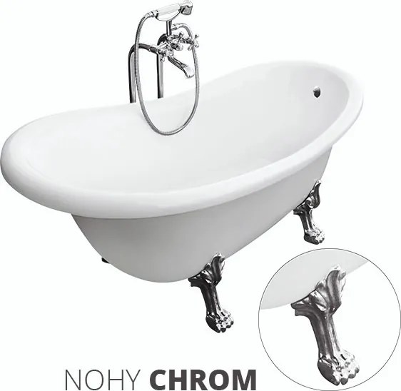 Besco Akrylátová voľne stojaca vaňa Otylia 160x77 (170x77) s prepadom BESCO-Typ výpuste: bez odpadového sifónu, BESCO-Nôžky: Chróm, BESCO-Rozmery: 16…