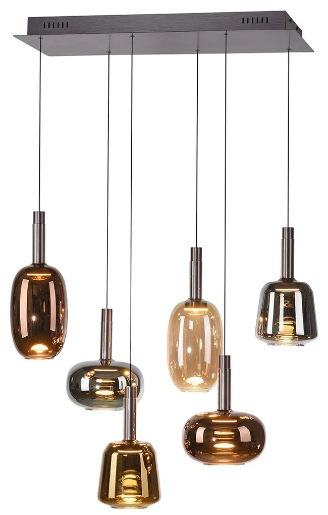 Závesná lampa čierna s viacfarebným sklom vrátane LED 6-svetiel Easylift - Irides