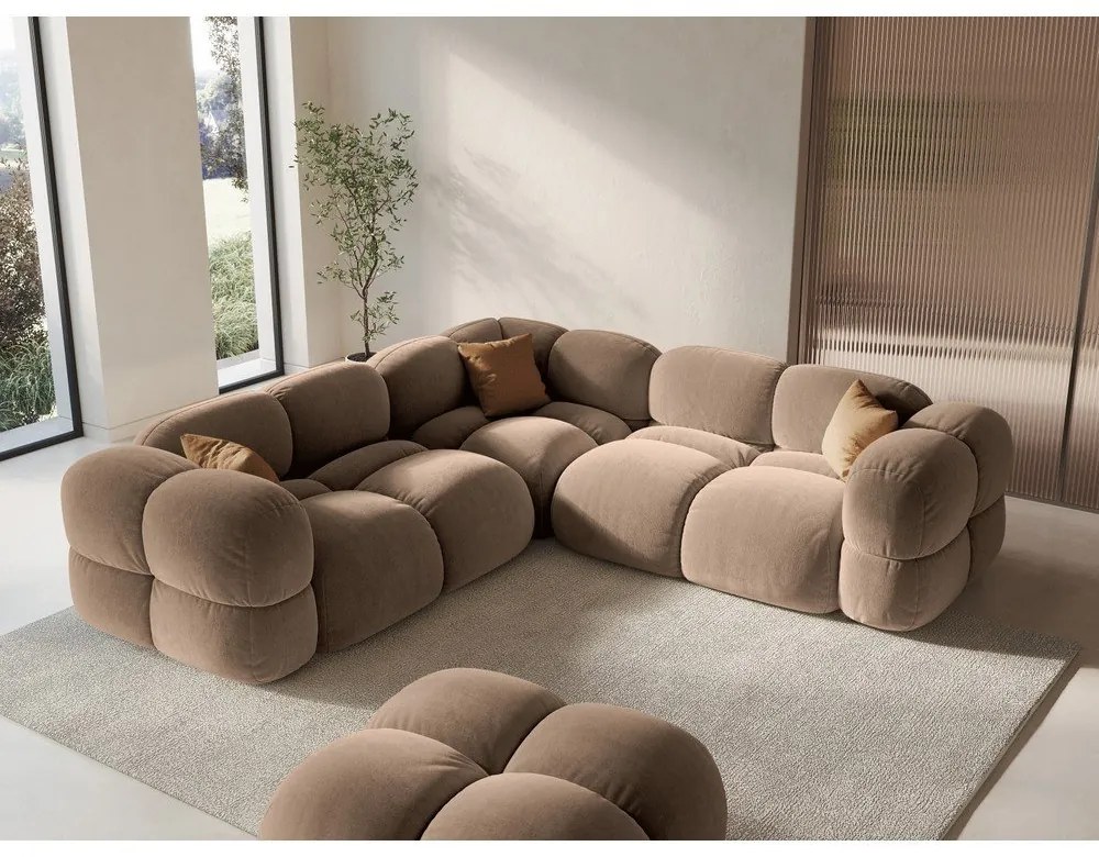 Hnedá zamatová rohová pohovka Loretto – Cosmopolitan Design