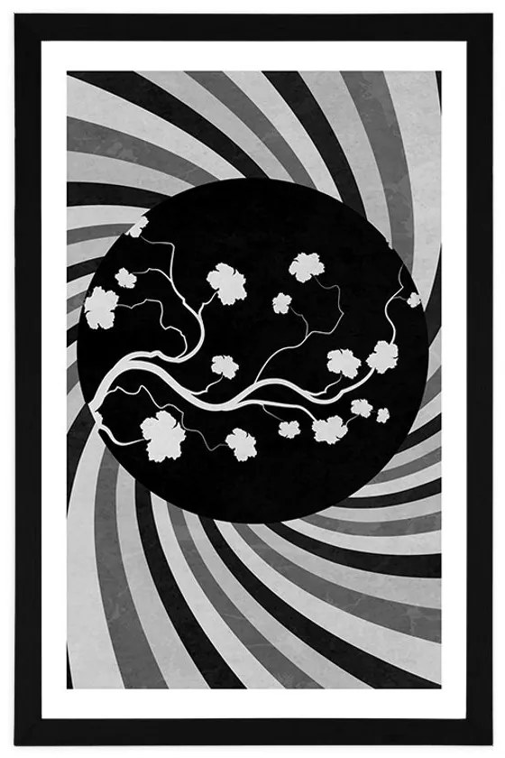 Plagát s paspartou ázijské grunge pozadie v čiernobielom prevedení - 30x45 silver