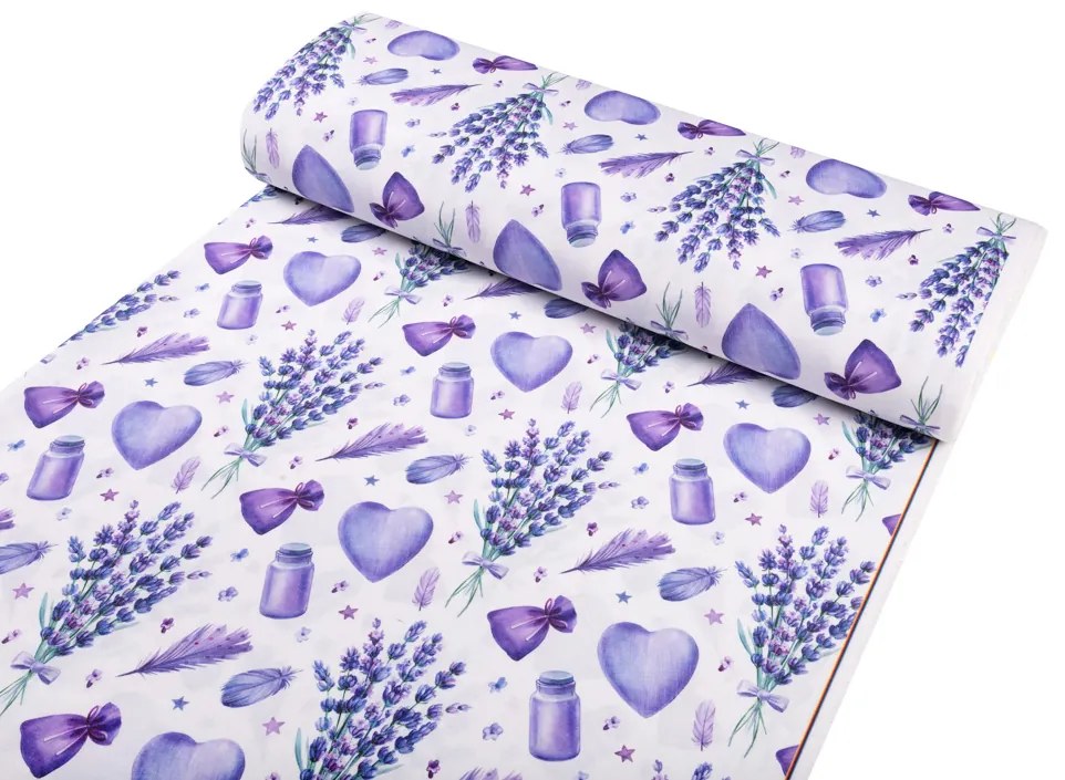 Biante Dekoračný obdĺžnikový obrus PML-055 Levandule a srdcia na bielom 60x100 cm