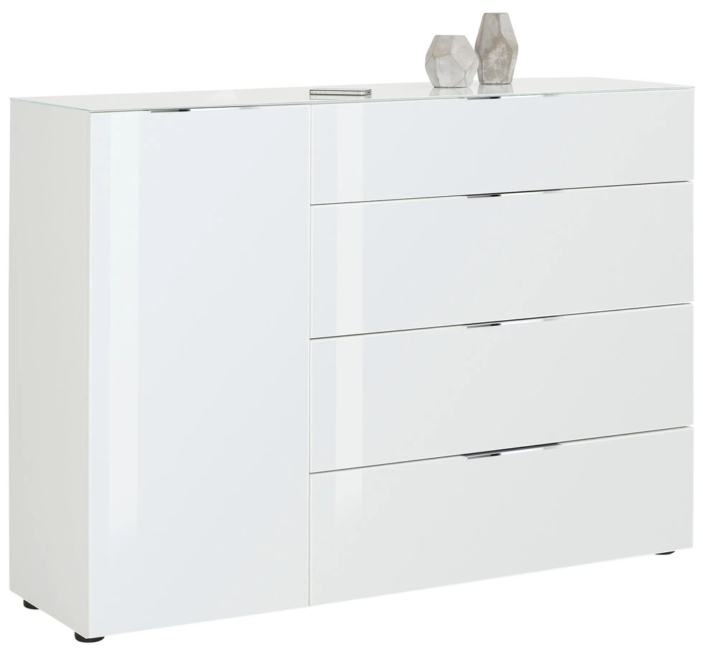 Sconto Komoda CASSINI biela matná/biele sklo