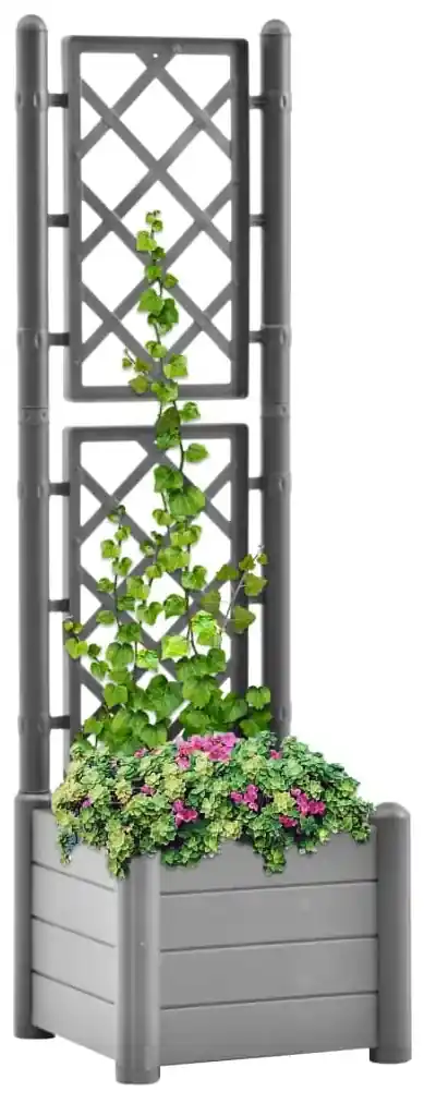 vidaXL Záhradný kvetináč s mriežkou 43x43x142 cm PP kamenný sivý | Biano