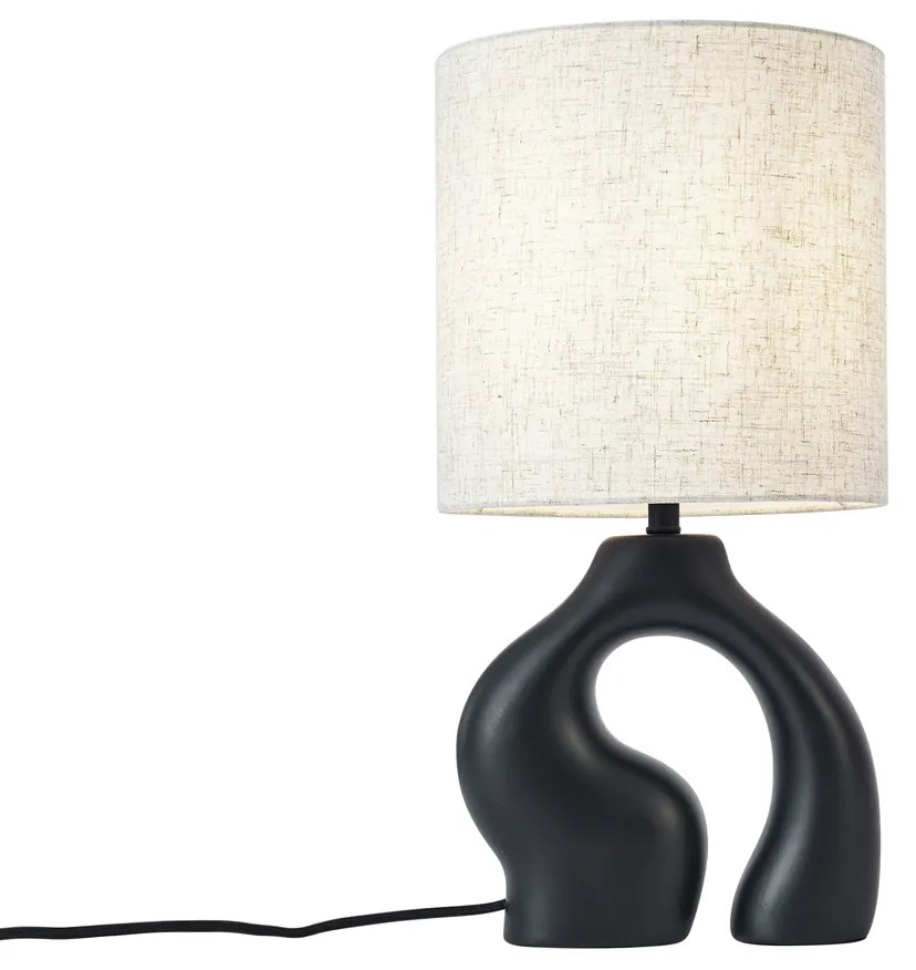 Japandi stolná lampa čierna s ľanovým tienidlom - Dahlia