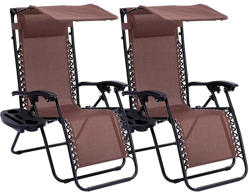 Zero gravity stolička s markízou a držiakom na pohár, 2 ks, viac farieb, hnedá