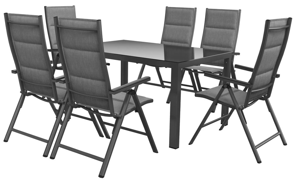 Livarno home Hliníkový záhradný stôl Houston/Toronto, sivý + Hliníkové kreslo Toronto s vysokým operadlom, antracitové, 6 kusov  (800008250)