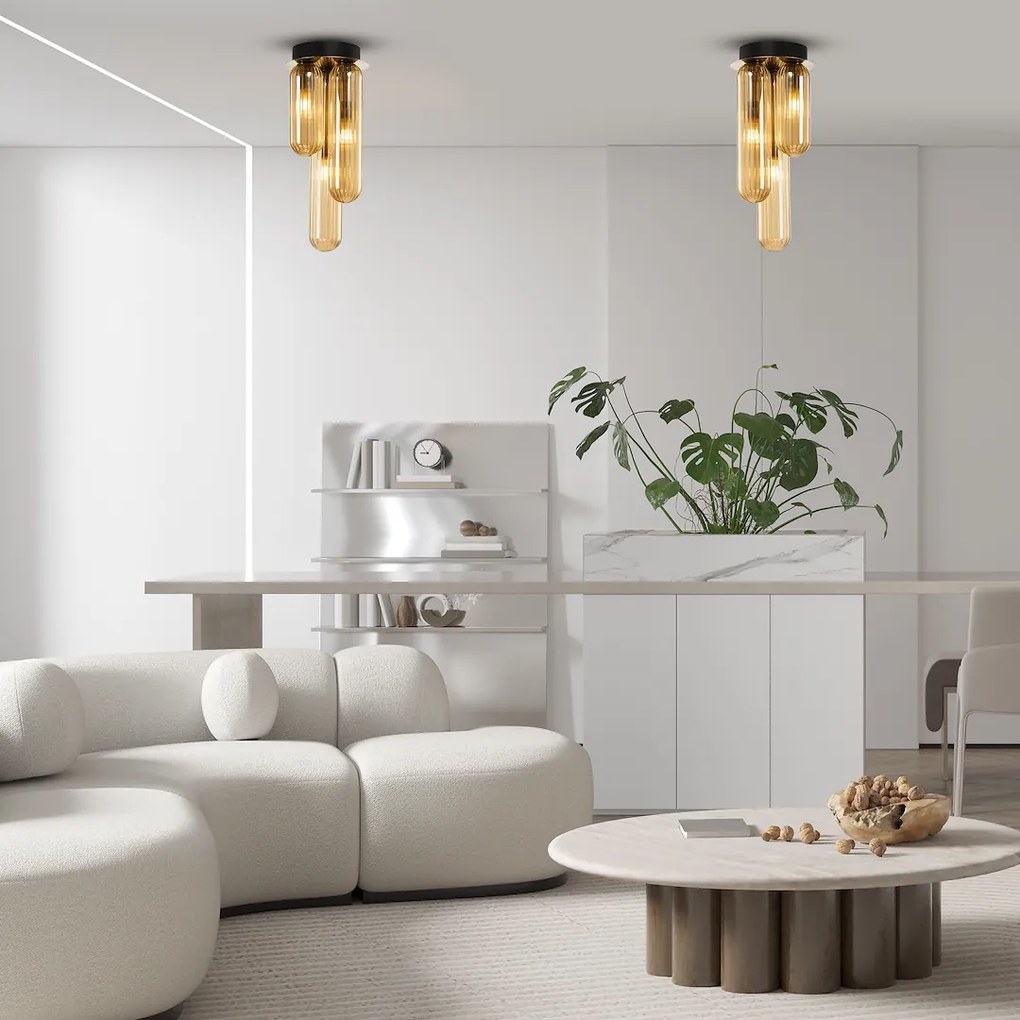 Stropné svietidlo Pax, 3x medové sklenené tienidlo, g, o