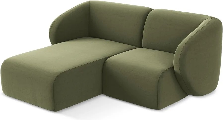 Zelená zamatová rohová pohovka (ľavý roh/s leňoškou) Lani – Makamii