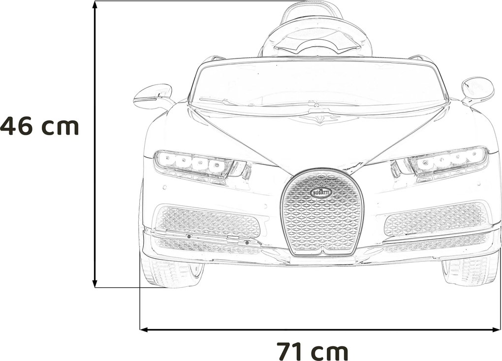 Ramiz Bugatti Chiron batérie pre deti Modrá + Diaľkové ovládanie + Nosič batožiny + EVA + Tlmiče + LED Audio