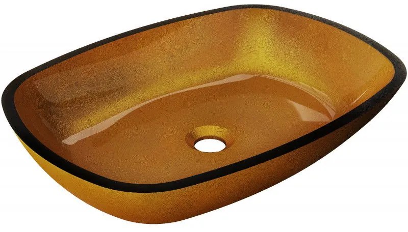 Mexen Araks, sklenené umývadlo na dosku 54 x 39,5 x 11 cm, zlatá, 24155450