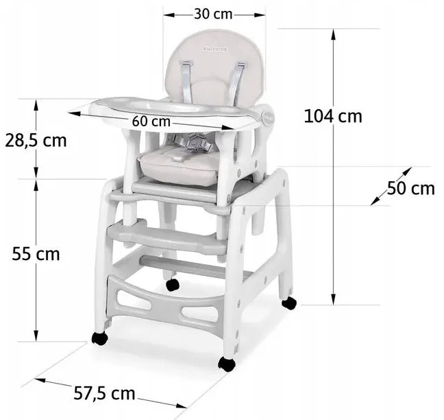 JAKS Detská jedálenská stolička 5 v 1 šedá