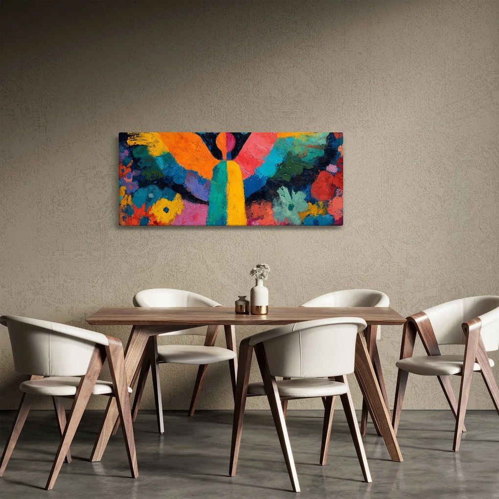 Obraz - Abstraktný anjel s kvetmi (120x50 cm)