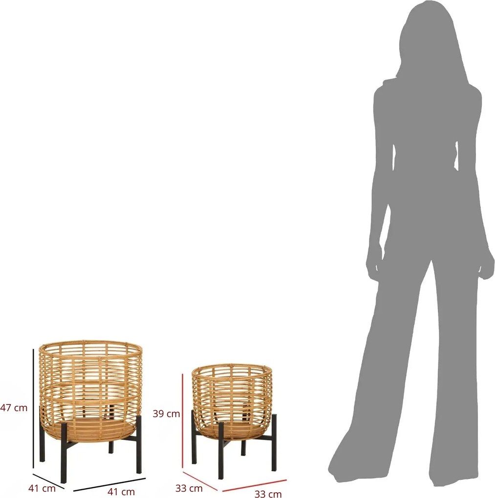 Sada 2 ks stojanů na květiny Rattan zlatá