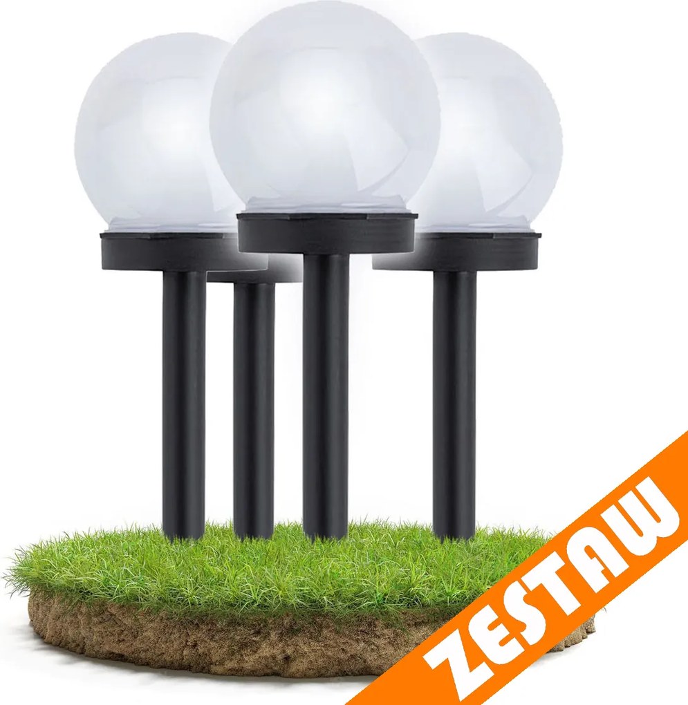 SADA 4 solárnych záhradných lámp, LED, BIELA, 10 cm, vodotesná, IP44
