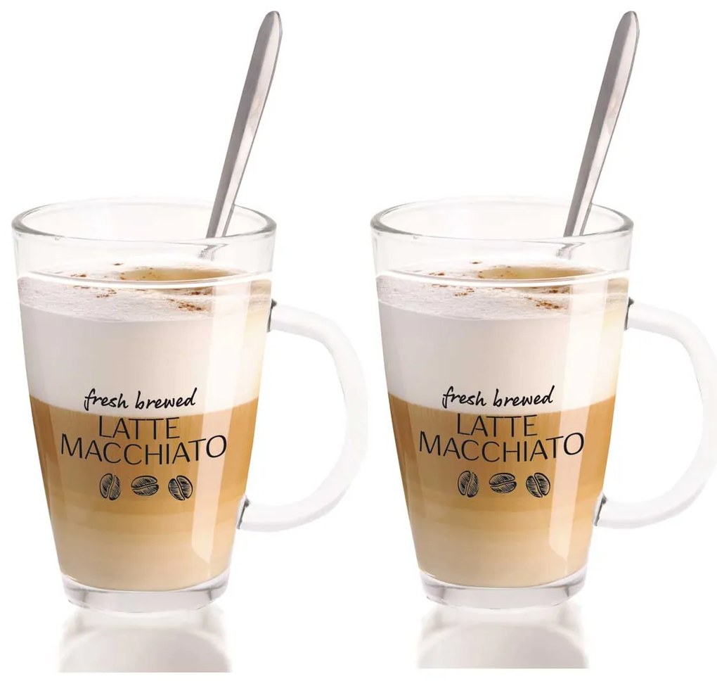 Sklenený hrnček s lyžičkou Latte 300 ml sada 2ks