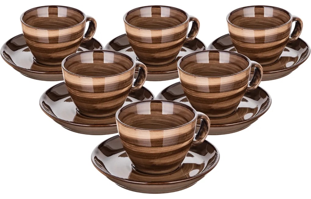 Banquet 6-dielna sada šálok s podšálkami PALAS, 90 ml, hnědá