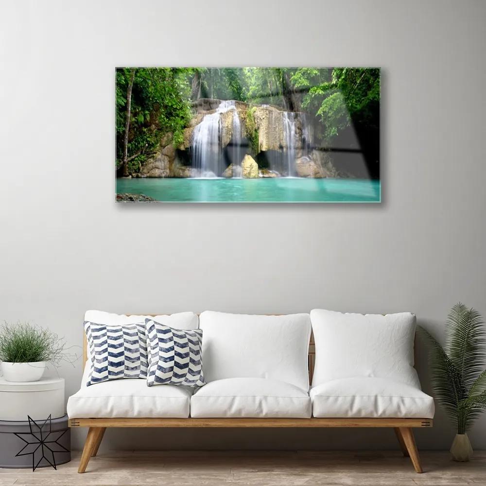 Obraz na skle Vodopád strom príroda 125x50 cm