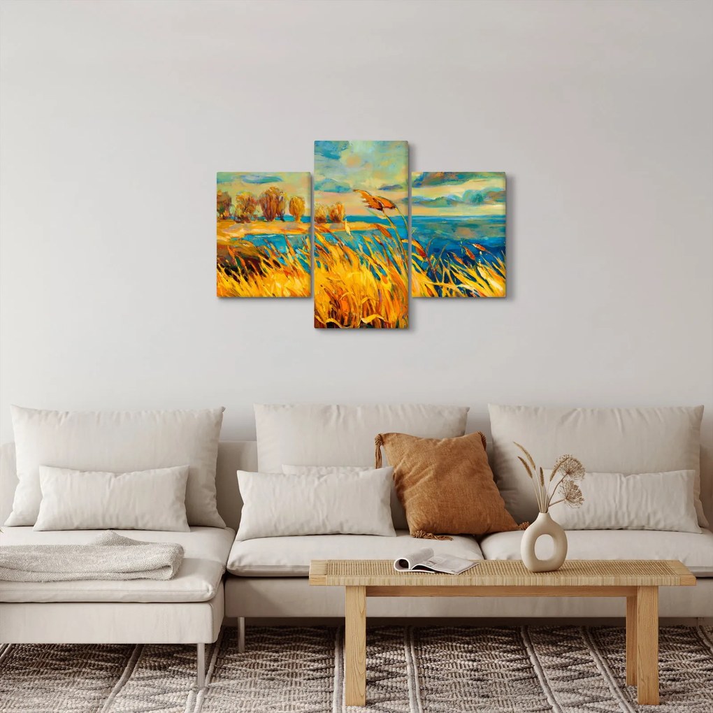 Obraz - Západajúce slnko nad jazerom, akrylová maľba (90x60 cm)