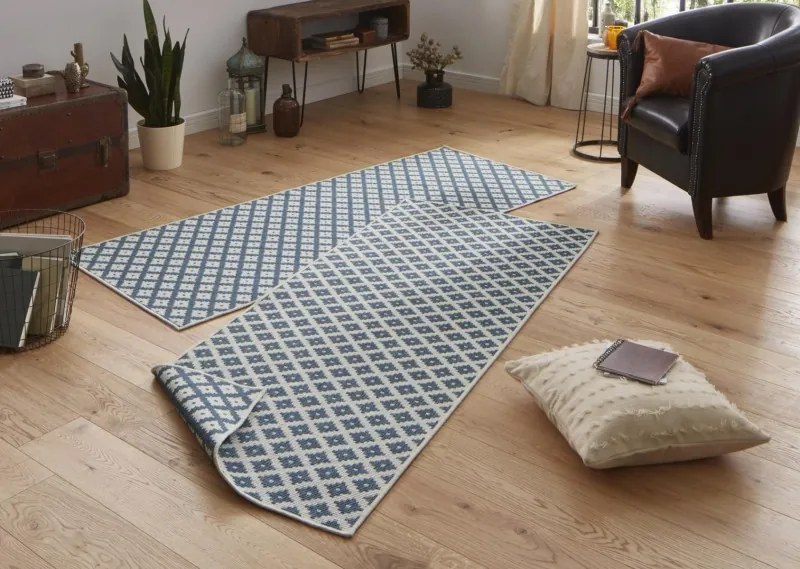 NORTHRUGS - Hanse Home koberce Kusový koberec Twin-Wendeteppiche 103128 blau creme – na von aj na doma - 80x150 cm