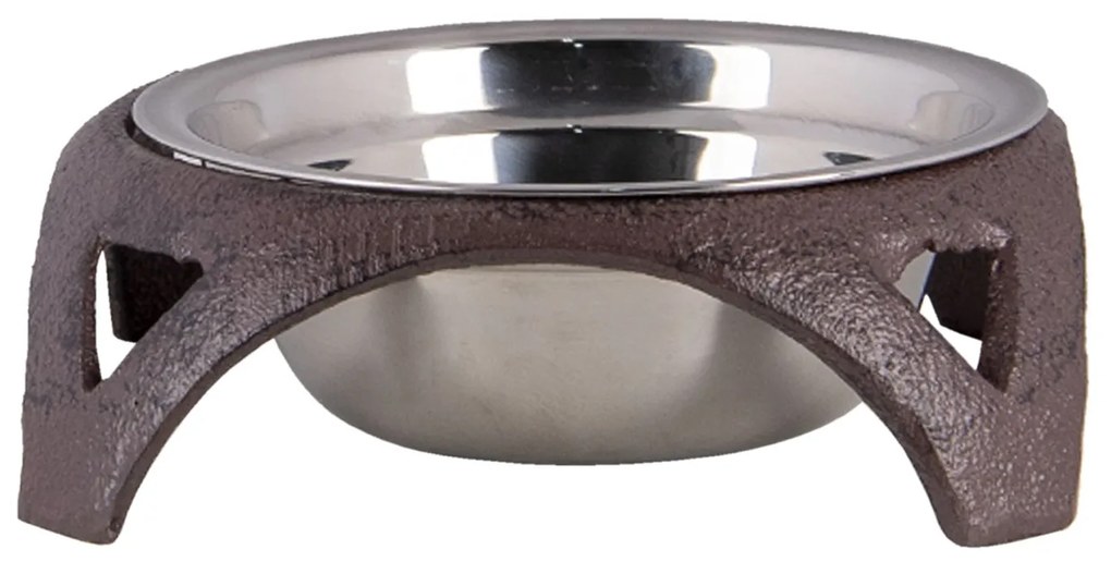 Hnedo čierny liatinový stojan s miskou pre psov / mačky - Ø 19*5 cm