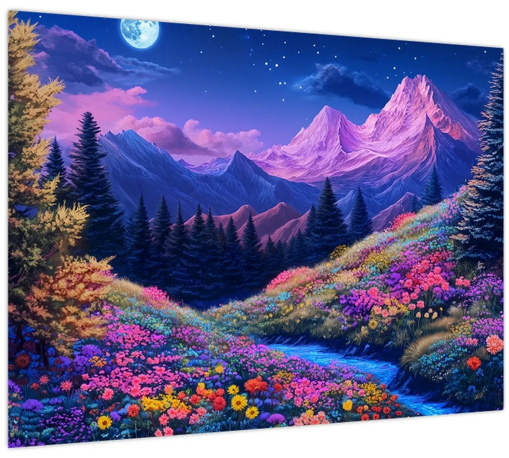 Obraz - Fialová krajina pri úplnku (70x50 cm)