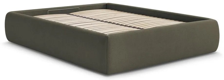 Tmavozelená čalúnená dvojlôžková posteľ s úložným priestorom/bez čela s roštom 160x200 cm Inera – Bobochic Paris