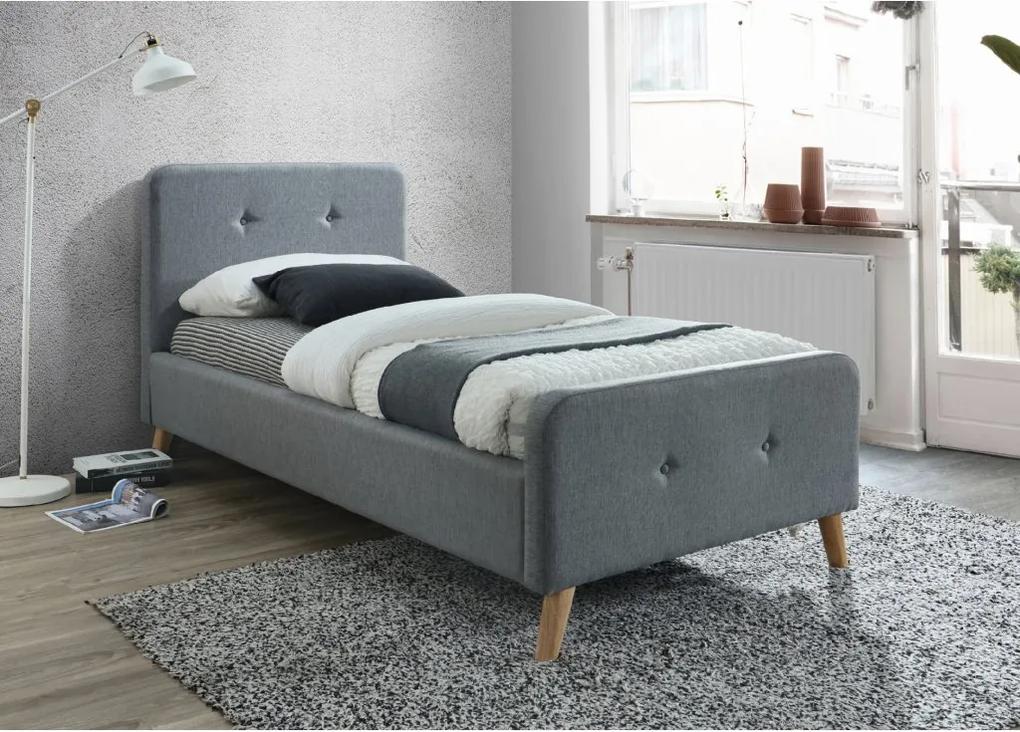 Čalúnená posteľ MALMO 90x200 cm sivá Matrac: Matrac DELUXE 15 cm