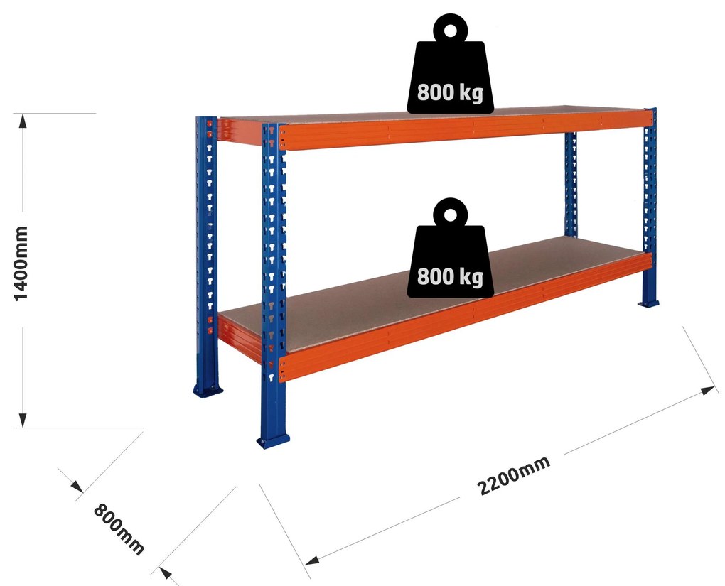 Trestles Nekonečný priemyselný regál 1400x2200x800, 2 police Farba: červená a čierna