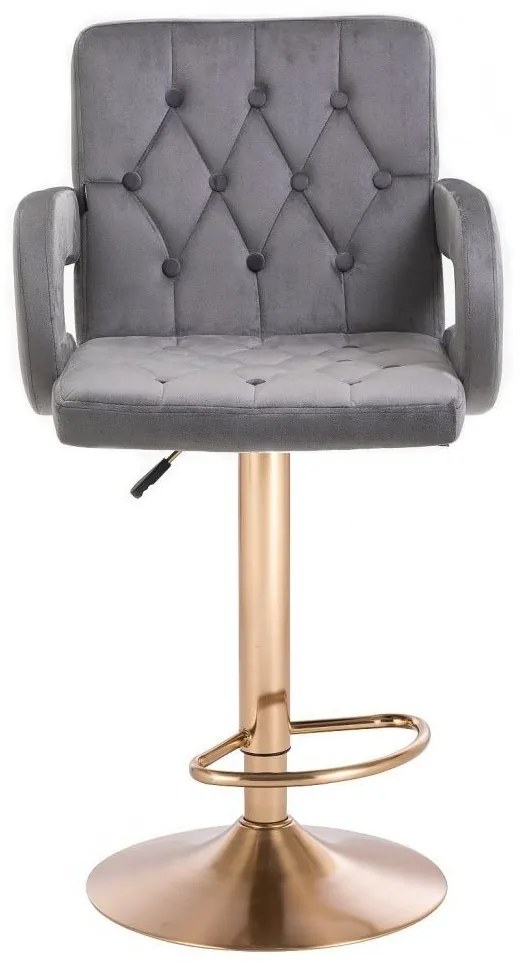 LuxuryForm DESIGN Barová stolička BOSTON VELUR na zlatom tanieri - šedá