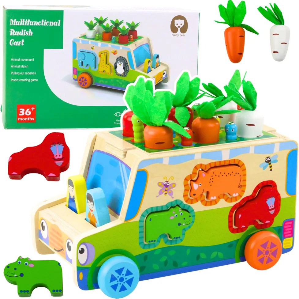 LEAN Toys Vzdelávacie drevené auto Triedič tvarov Puzzle Labyrint