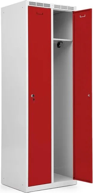 Kovová šatníková skriňa Trestles SS2M 1800x600x500 mm, 2 oddiely, červené dvere Podnož: bez podnože, Zámok: otočný