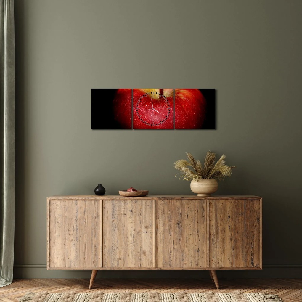 Obraz jablká na čiernom pozadí (s hodinami) (90x30 cm)