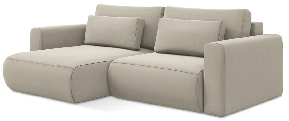 Béžová zamatová rozkladacia/s úložným priestorom rohová pohovka (ľavý roh/s leňoškou) Kapua – Makamii