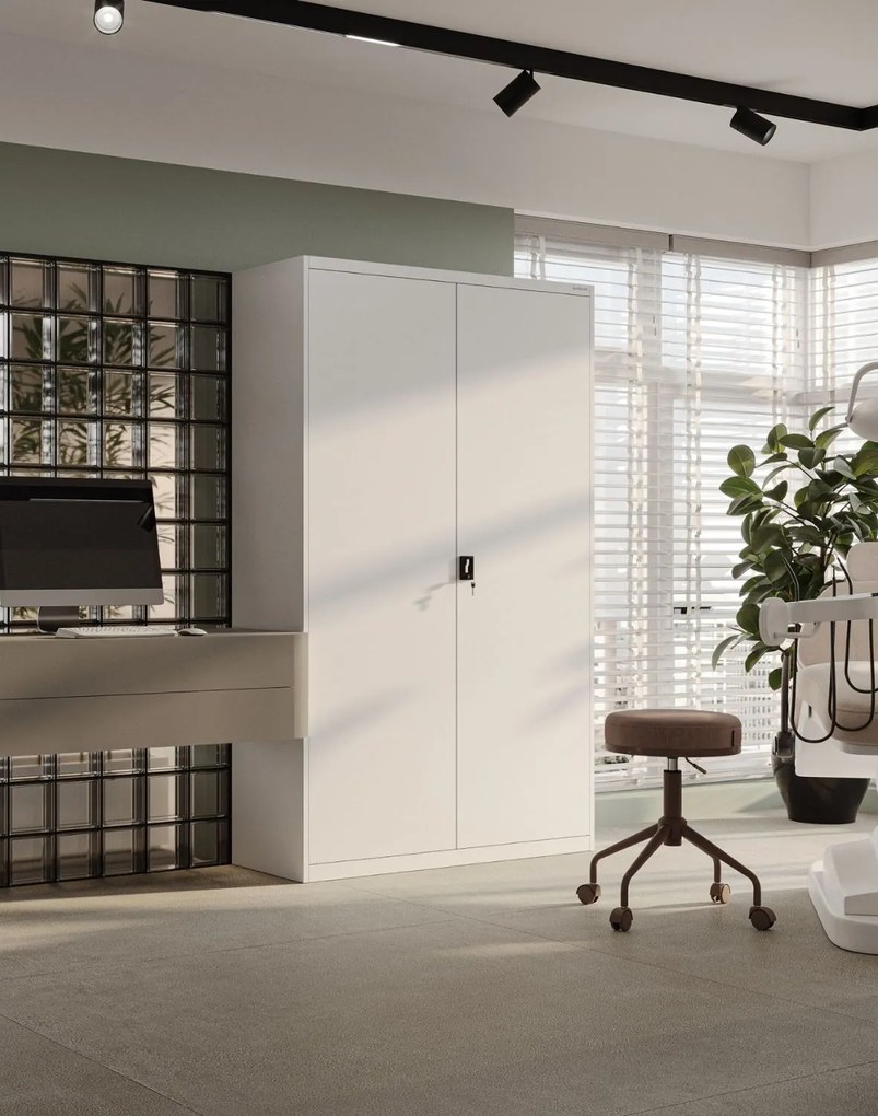 JAN II kovová kancelárska skriňa: biela 115x185 cm (1004)