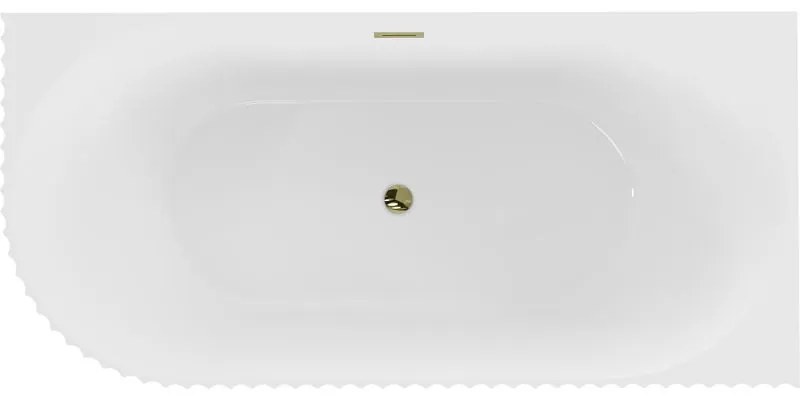 Mexen Gia, voľne stojaca rohová vaňa, drážkovaná, pravá, 170 x 80 cm, biela lesklá, zlatý lesklý prepad, 52701708000P-50