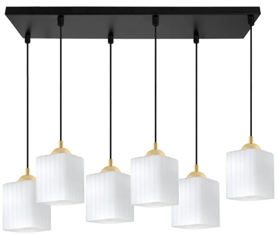 Závesné svietidlo Riffle Square, 6x biele sklenené tienidlo, b/g