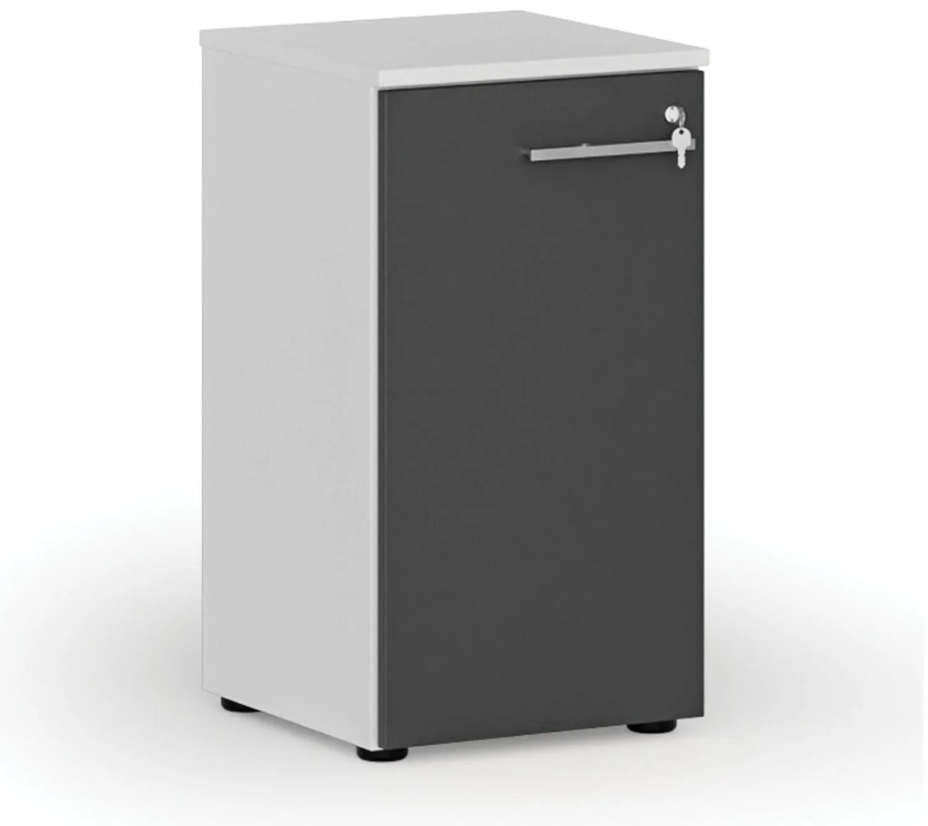 Nízka kancelárska skriňa s dverami PRIMO WHITE, 400 x 420 x 740 mm, biela/grafit