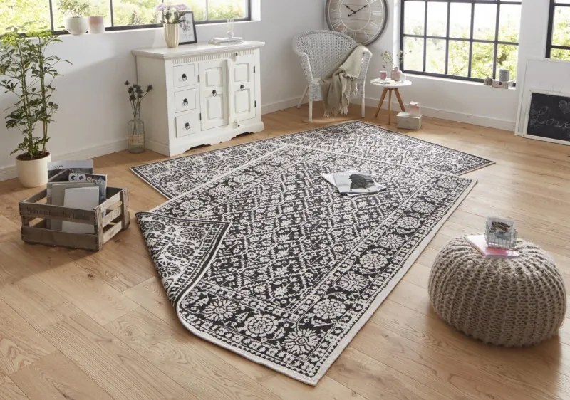 NORTHRUGS - Hanse Home koberce Kusový koberec Twin-Wendeteppiche 103113 schwarz creme – na von aj na doma - 160x230 cm