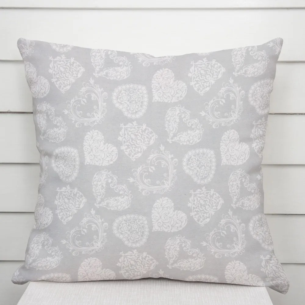 Biante Dekoračná obliečka na vankúš PML-071 Srdce s ornamentami na sivom 30 x 50 cm