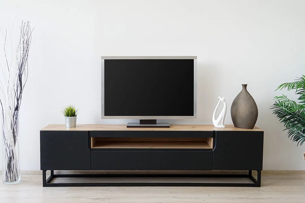 TV skrinka s kovovou podstavou Loftia - artisan/čierny mat