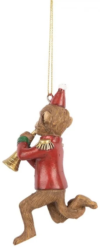 Hnedá závesná dekorácia opička s rúrkou - 7*3*11 cm