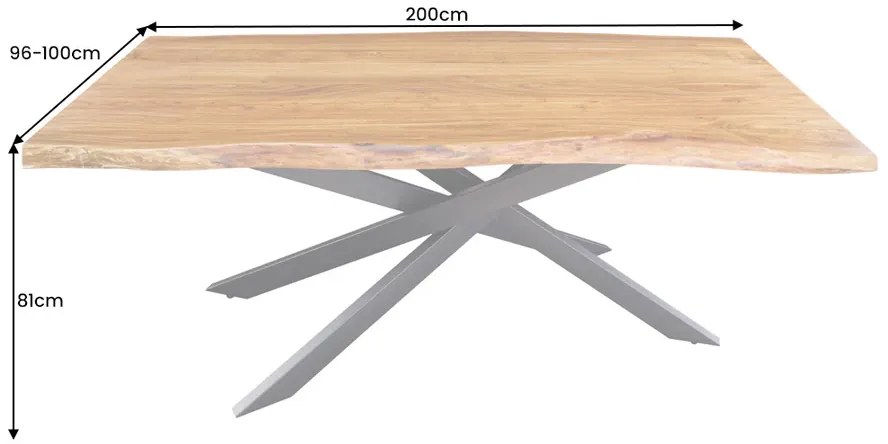 Jedálenský stôl MAMMUT 200 cm akáciové drevo 60 mm prírodná hnedá