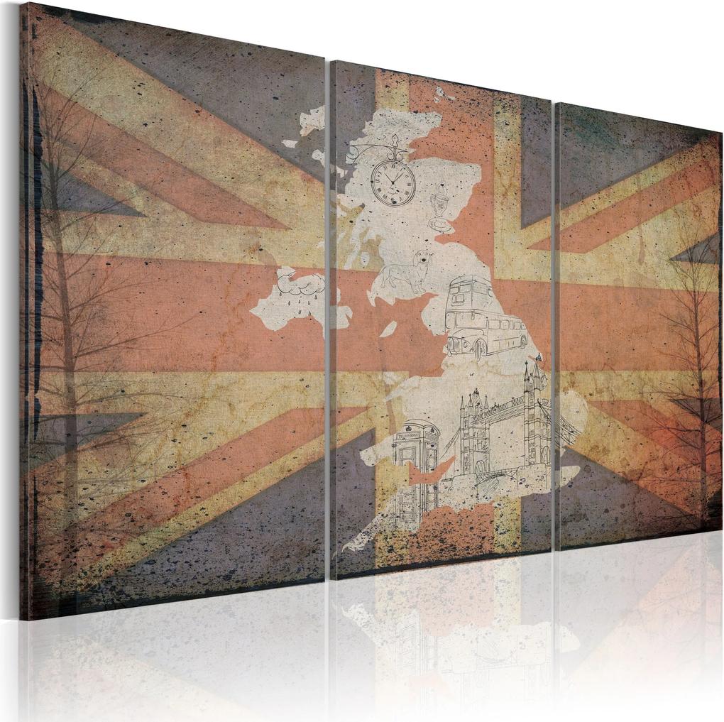 Obraz - Map of Great Britain - triptych 120x80