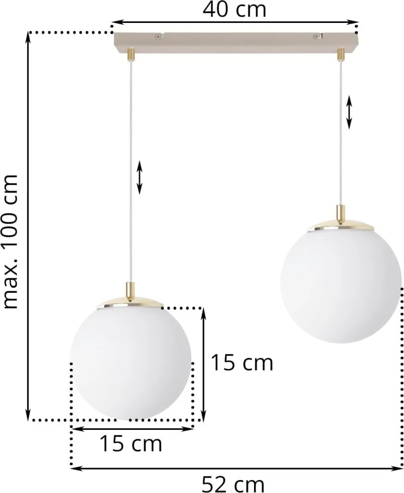 Závesné svietidlo Florence, 2x biele sklenené tienidlo, g/be
