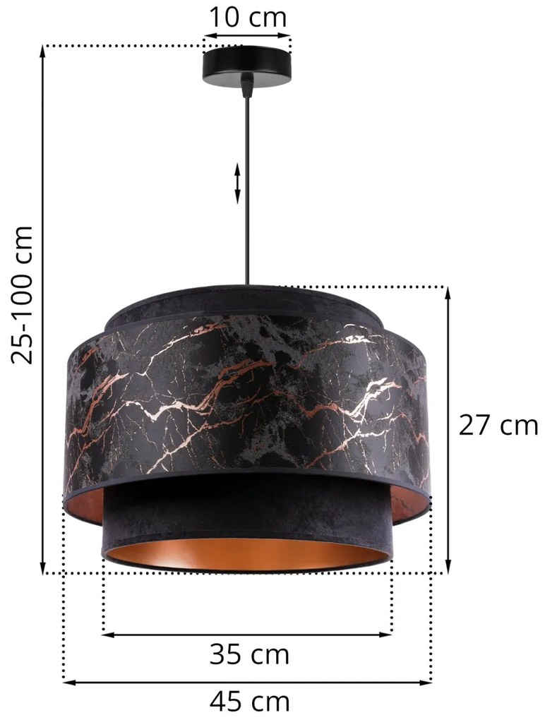 Závesné svietidlo Werona duo 3, 1x čierne textilné tienidlo so vzorom, c