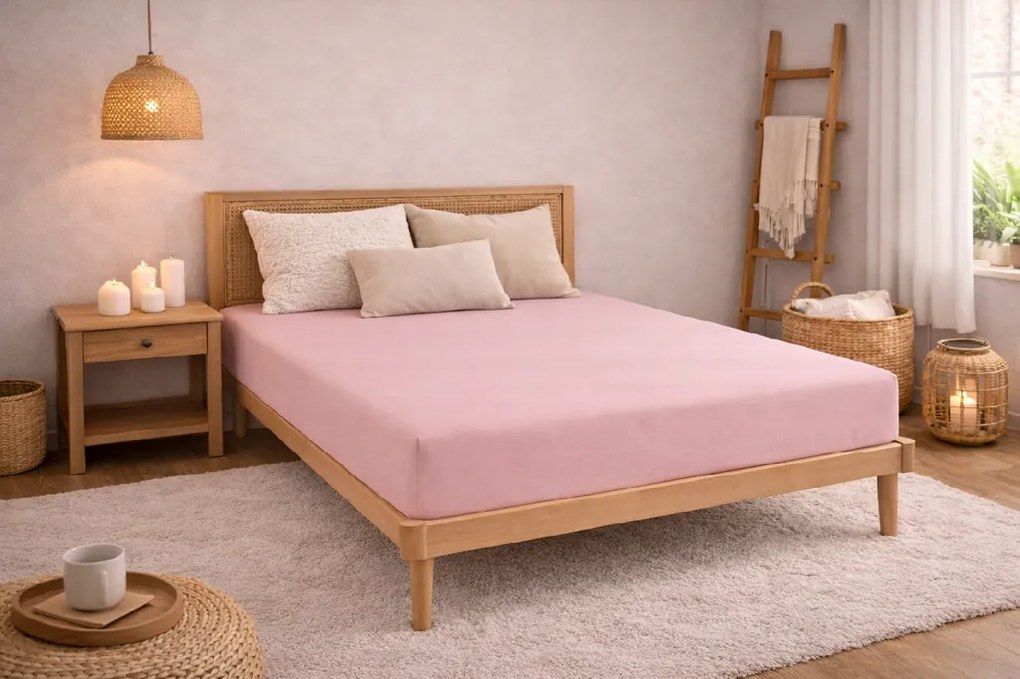 Kvalitex Luxusné bavlnené JERSEY prestieradlo s lycrou 180x200 cm - svetlo ružová