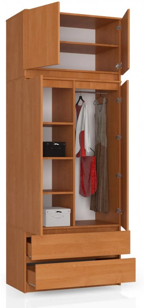 Šatníková skriňa s nadstavbou S90 2 dvierka 2 zásuvky jelša