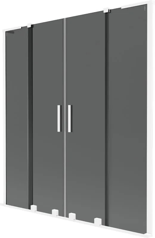 Mexen Velar L Duo, 2-krídlová posuvná vaňová zástena 160 x 150 cm, 8mm šedé sklo, biela matná, 896-160-003-42-20