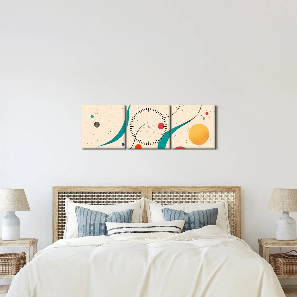 Obraz - Minimalistická farebná ilustrácia (s hodinami) (90x30 cm)